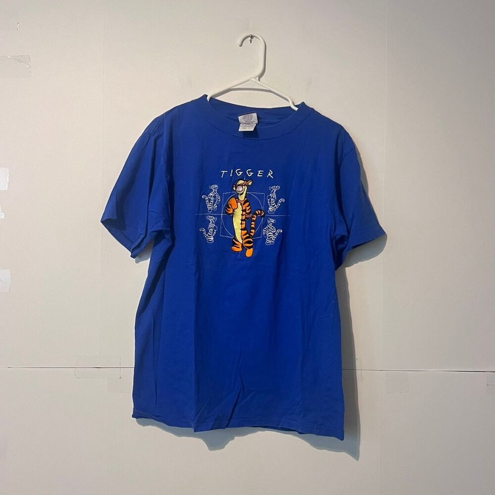 Vintage 90s Winnie The Pooh Mens T-Shirt Size L Blue Tigger Embroidered